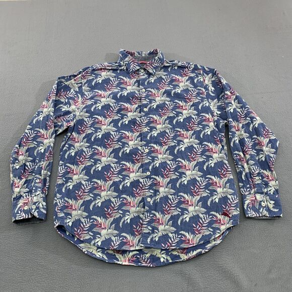 Tommy Bahama Shirt Mens Large Blue Corduroy Button Down Long Sleeve Hawaiian - Picture 1 of 16